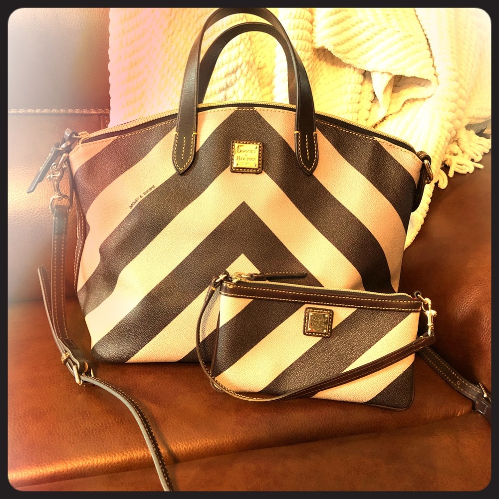Dooney & Bourke Large Chevron Satchel in Taupe